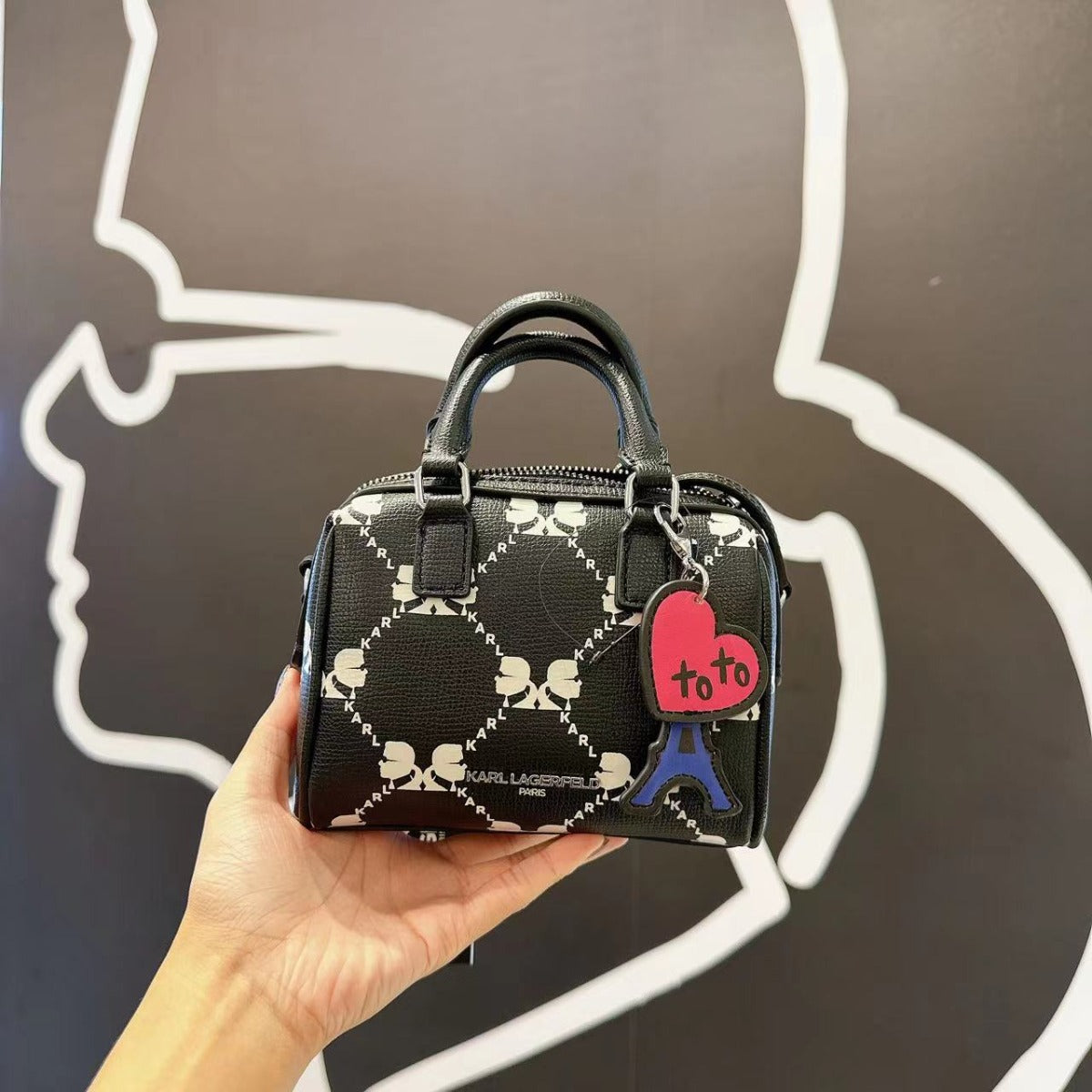 Karl Lagerfeld Paris LH2E45BU Adele Mini Satchel Crossbody In BLACK/WHITE Karl Lagerfeld Paris LH2E45BU Adele Mini Satchel Crossbody In BLACK/WHITE